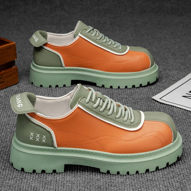 

Shoes Men Vintage Mixed Colors Design Leather Dress Shoes Thick Bottom Round Toe Vintage Business Casual Derby Shoes