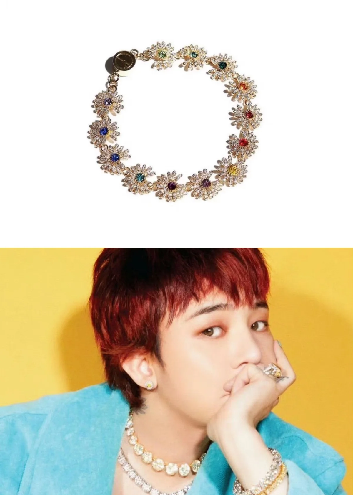 Kpop Superstar GD PMO Official Same Style Daisy Bracelet Idol G-DRAGON Original Colored Zircon Jewelry Bracelet