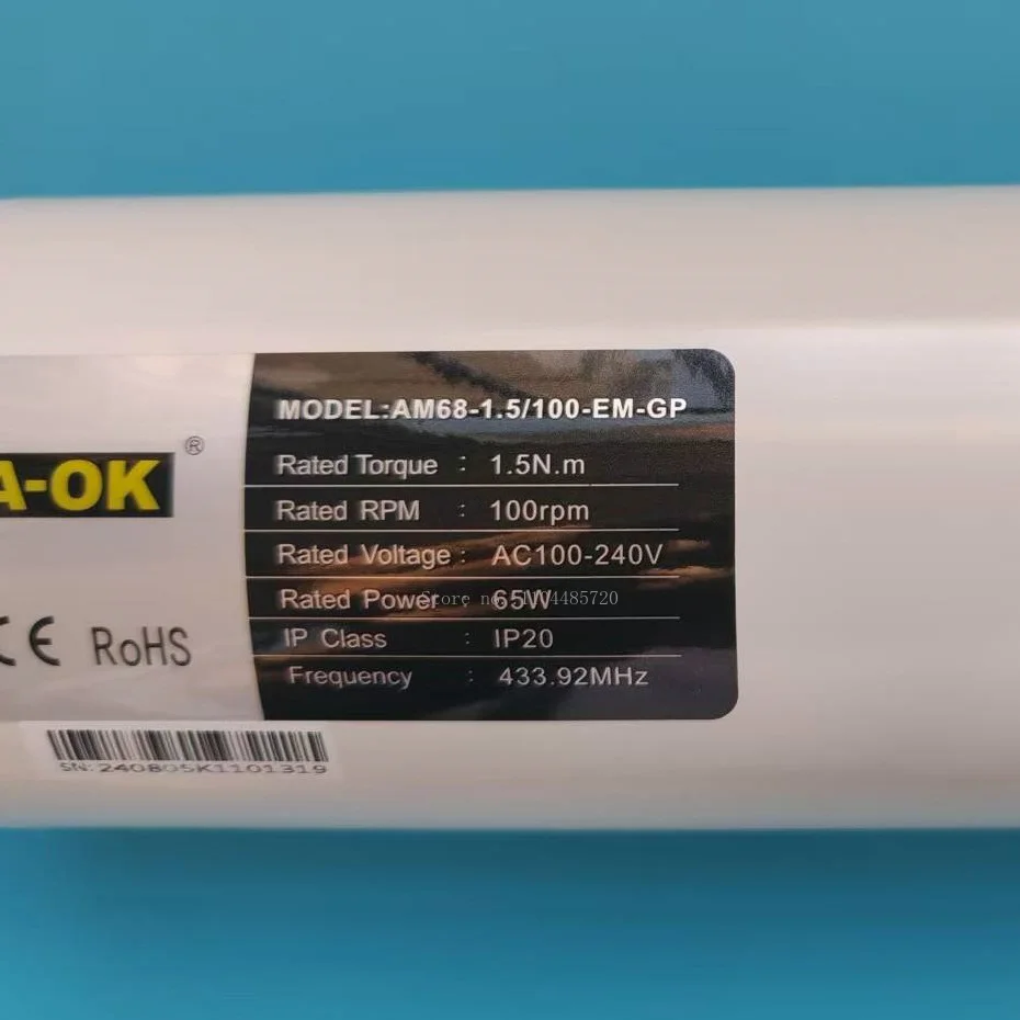 A-OK AM68 1.5N/100 65W 5 Wire Curtain Motor,RF433 Remote+RS485+Dry Contact+Strong Power Wall Switch Control,100-240V 50/60HZ