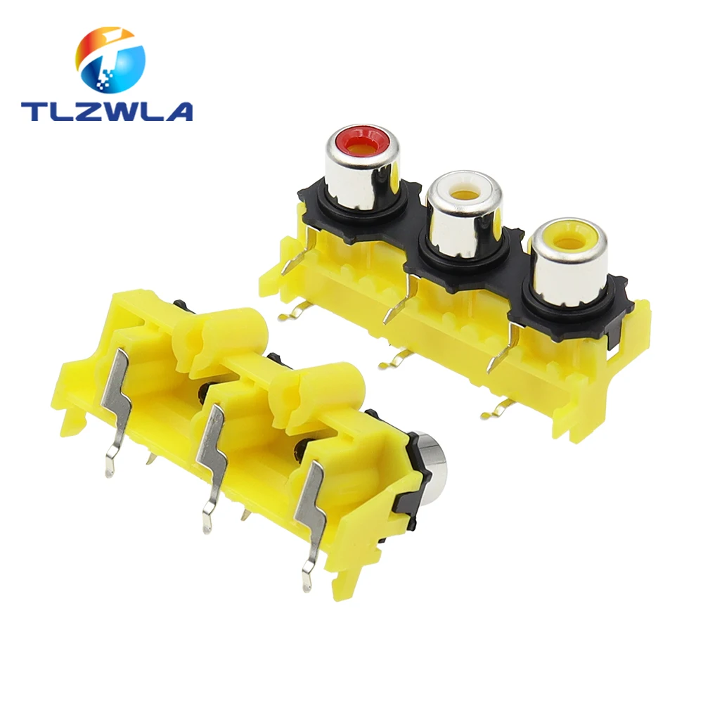 5PCS AV3-8.4-14A Ear-Free Core Socket 6-Pin RCA Seat Three-Hole Audio Jack PCB Welding Type Lotus Holder