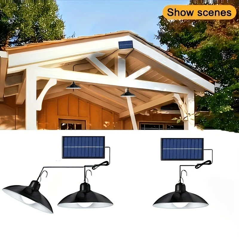 1pc Solar Pendant Light Outdoor LED Lamp Double-head/single headed Chandelier for Indoor Outdoor Courtyards Shed Barn Room Decor