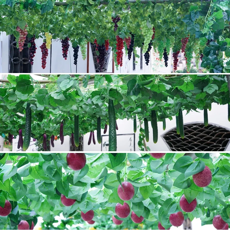 Artificial Grape Leaf Green Vine Sweet Potato Leaf Rattan Plastic Decor Ceiling Vegetable Fruit Orchard Outdoor Wedding Pendant