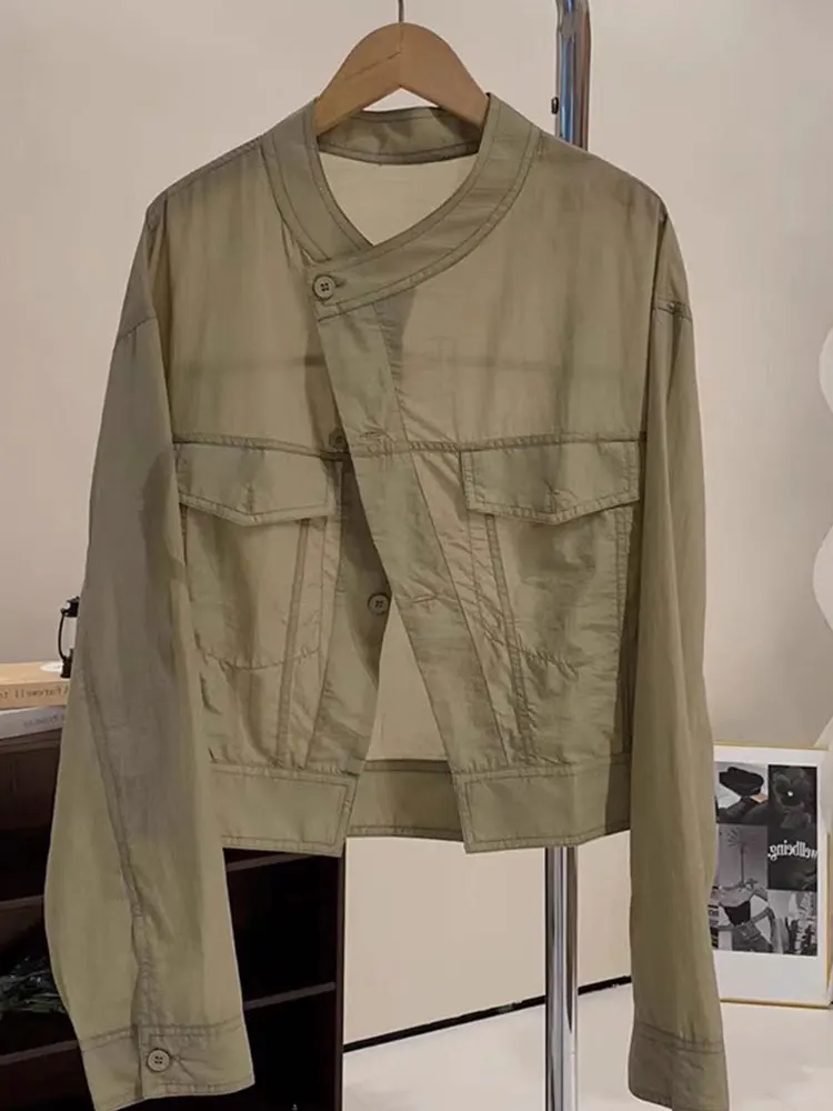 Luźny, długi kardigan damski z ochroną przeciwsłoneczną, jednolity kolor, styl dojazdowy, modny, rozpinany, koreański styl, wiosna 2025