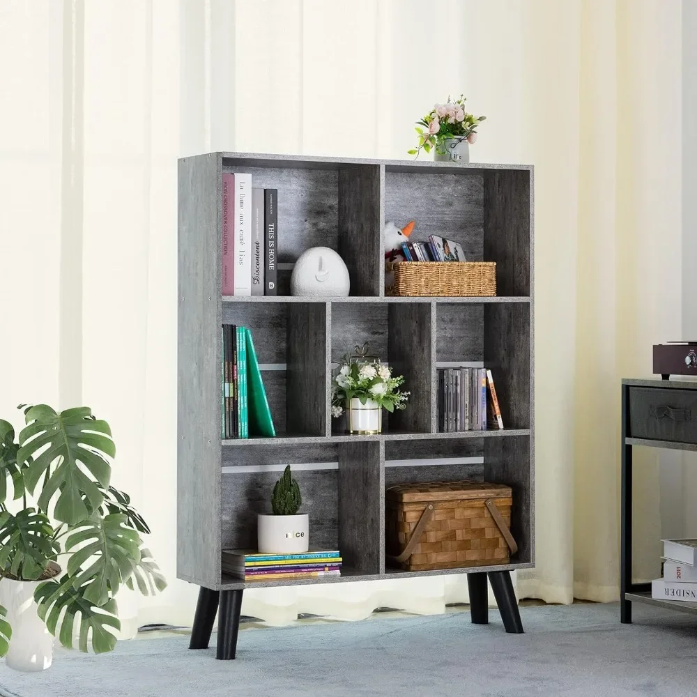 Bookshelf, Cube Storage Organizer,3 Tier Bookcase with Legs, Dirty Grey Bookshelves, Free Standing Display Short Bookshelves