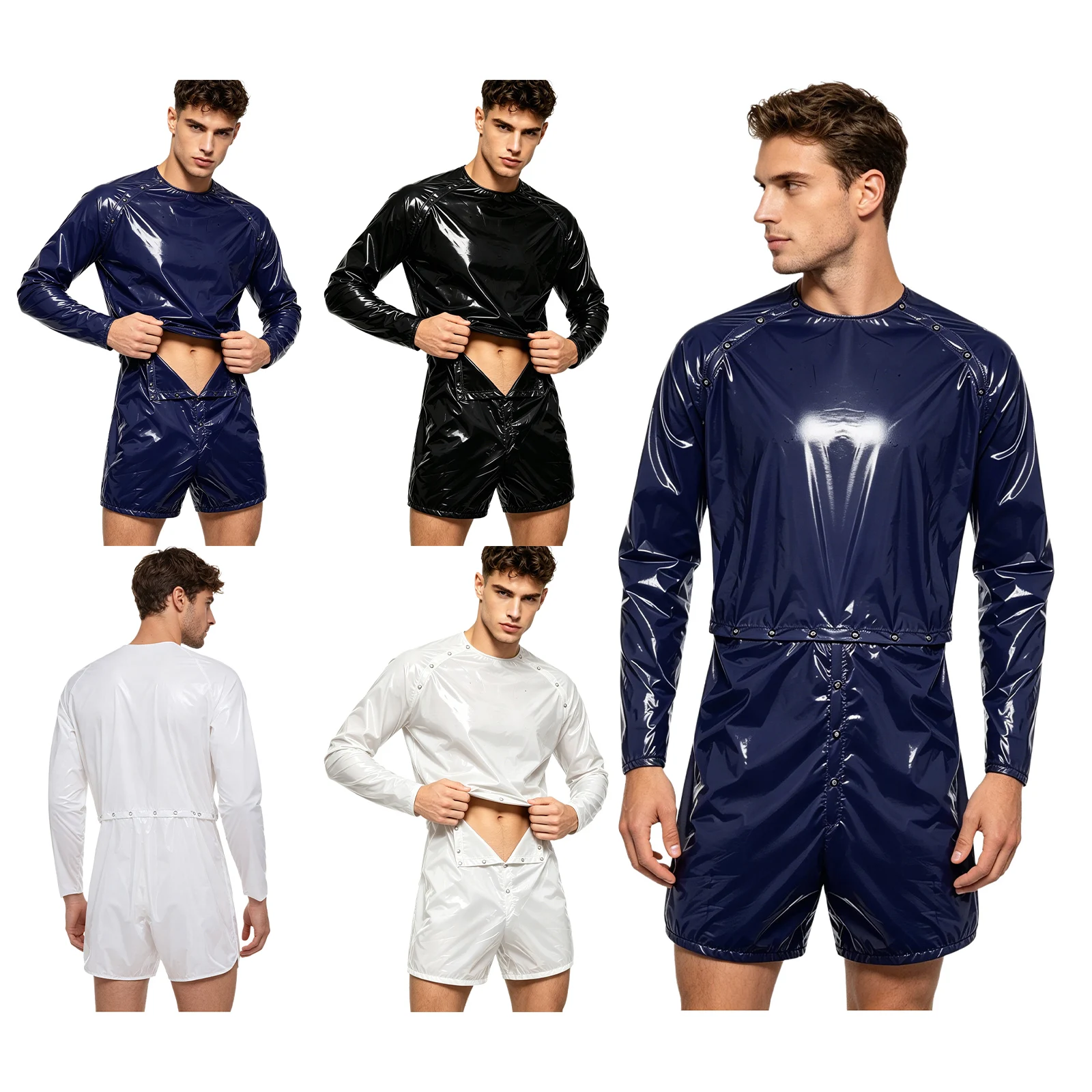Mens Waterproof Bodysuit Swimwear Long Sleeve Buttons Detachable Rompers Gym Fitness Workout Sweat Sauna Suit Adaptive Jumpsuit