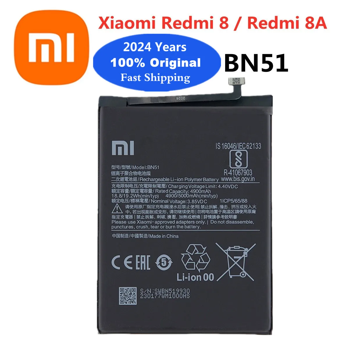 

Оригинальный аккумулятор Xiao mi Hongmi BN51 2024 года для Xiaomi Redmi 8 8A Redmi8 Redmi8A, сменные аккумуляторные батареи