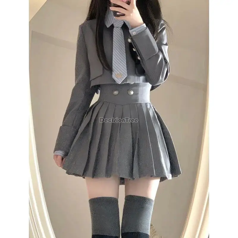 2023 Jk Korea Uniform College-Stijl Shirt Met Lange Mouwen Kort Pak Jasje Met Hoge Taille Geplooide Rok Mode Driedelige Set S787