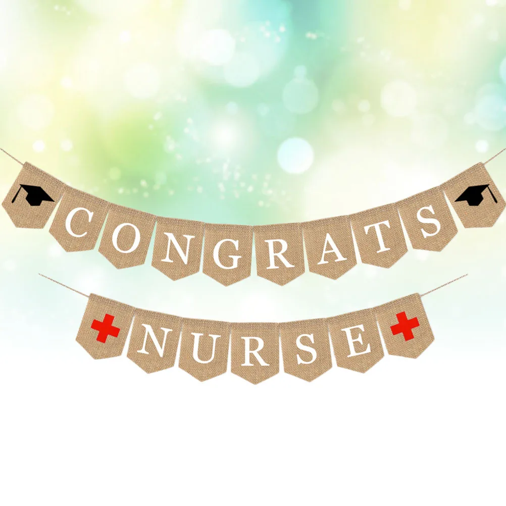 

Assembled Pull Flag Congrats Bunting Grad Decoration Burlap Banner Party Hanging