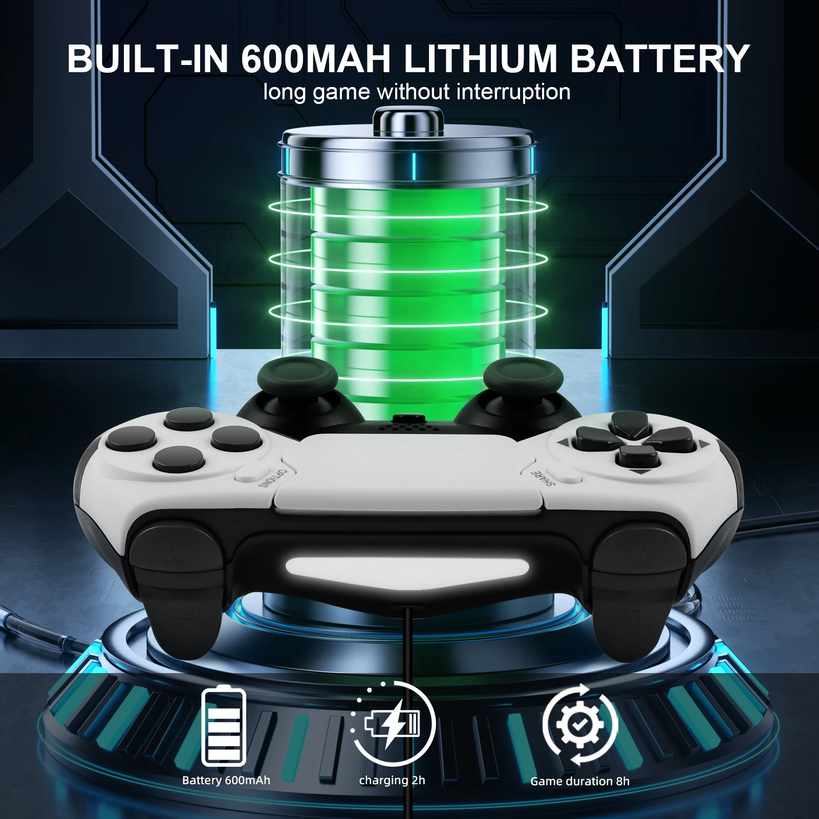 GAMINJA وحدة تحكم لاسلكية مزدوجة الاهتزاز عصا التحكم في اللعبة Gamepd لوحدة التحكم PS4 PS3 PC Gamepad مع جيروس 6 محاور #2