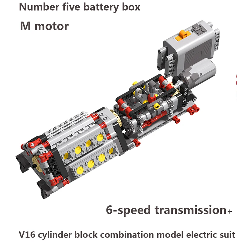 MOC V16 Engine Building Block Six Speed Transmission Engine Motor Model