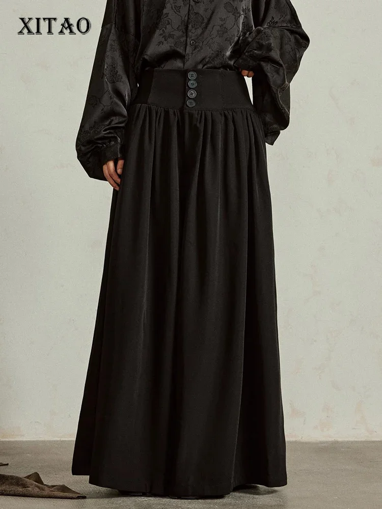 

XITAO Solid Color New Chinese Style Women Trousers Casual Loose Dark Button Fashion New Spring Female Wide Leg Pants ZYY1042