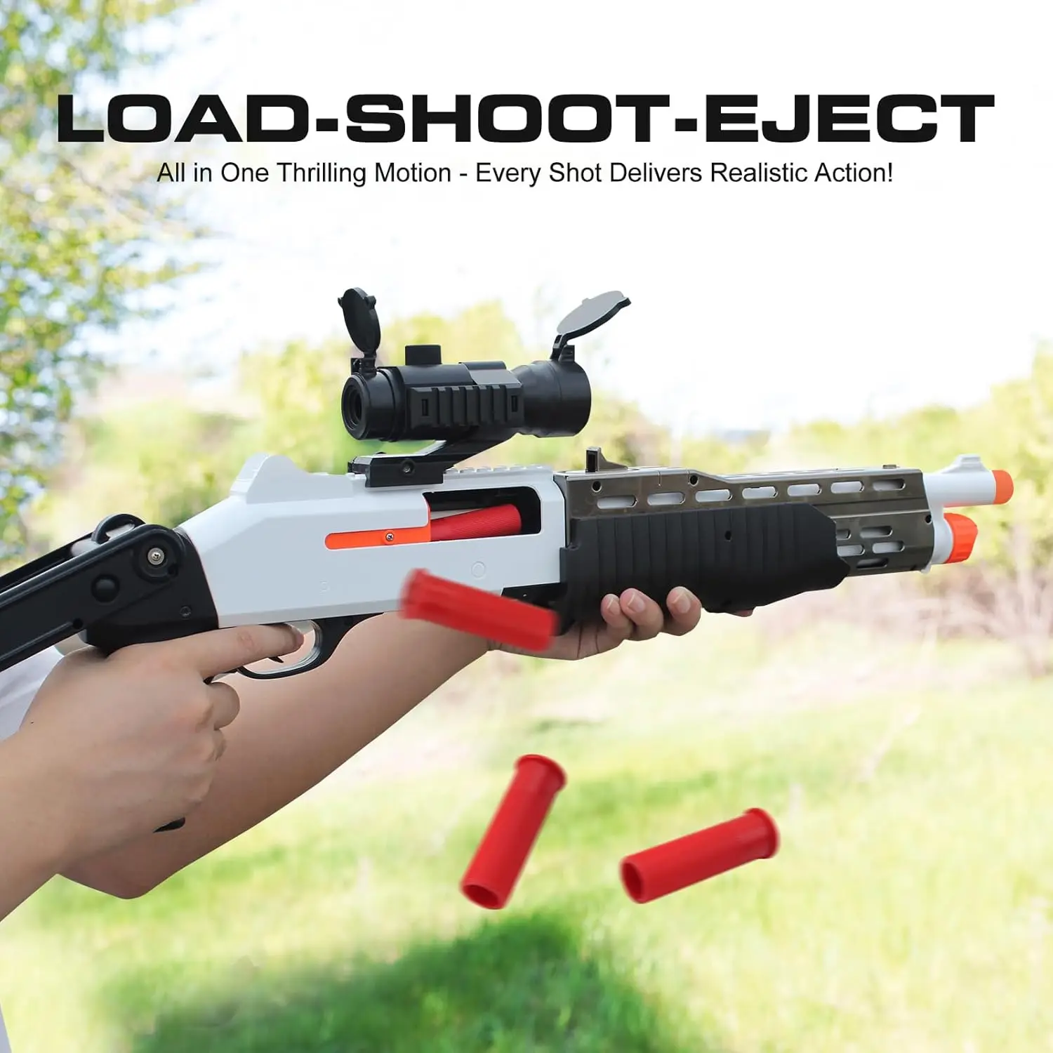 

Double Barrel Soft Bullets Gun with Shell Ejecting 2 in 1 Foam Blaster Shotgun with Shell Casings 20Foams Darts Gift for 9+ Year