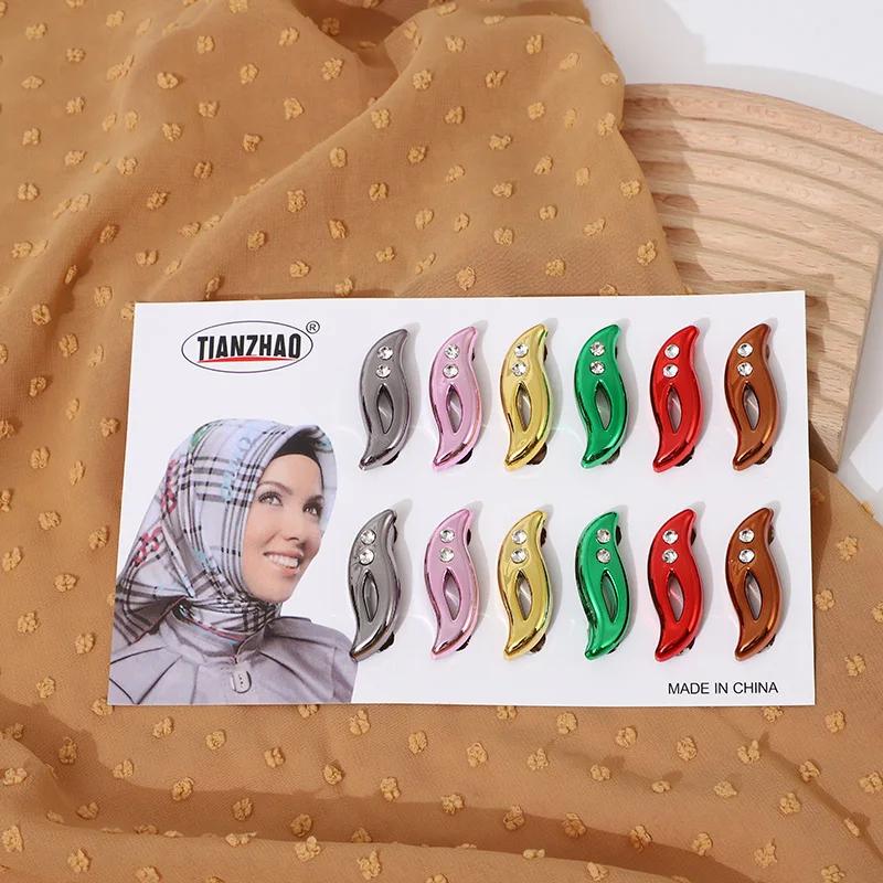 12pcs Safety Brooch Pins For Women Muslim Hijab Pin Islamic Scarf Enamel Pin Accessories Headscarf Shawl Pins Decoration