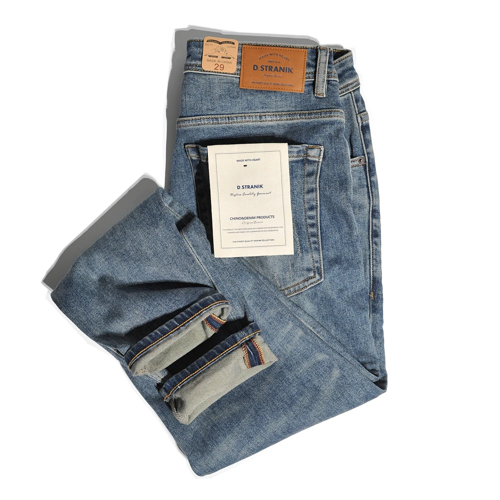 

Мужские джинсы в американском ретро-стиле, зауженные, повседневные, прямого кроя, с легким стрейчем, из синего денима, для осени