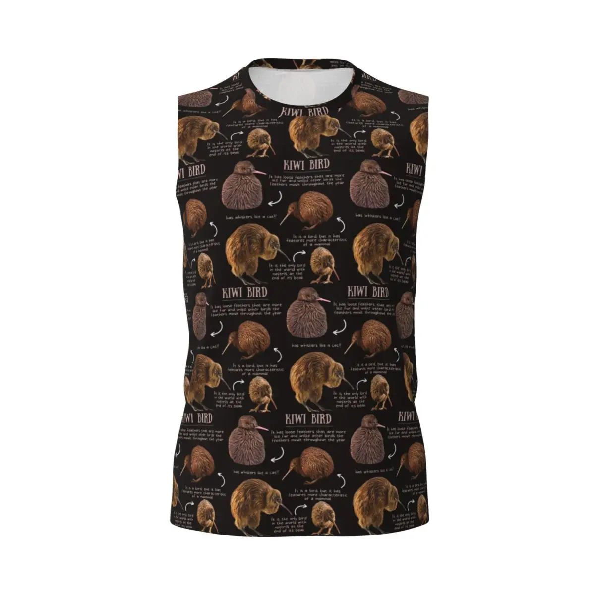Kiwi Bird Fun Facts Men Printed Sleeveless T-shirt Casual Hip Hop Street Style Beach Holiday Tank Tops