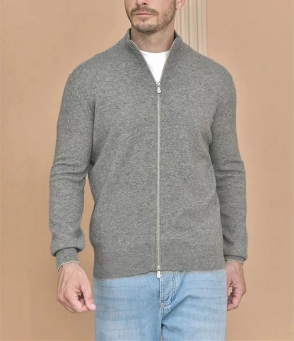 2024 Men\'S Zipper Cardigan Sweater Solid Color B*C Large Size Knit Cashmere Long-Sleeved Tops