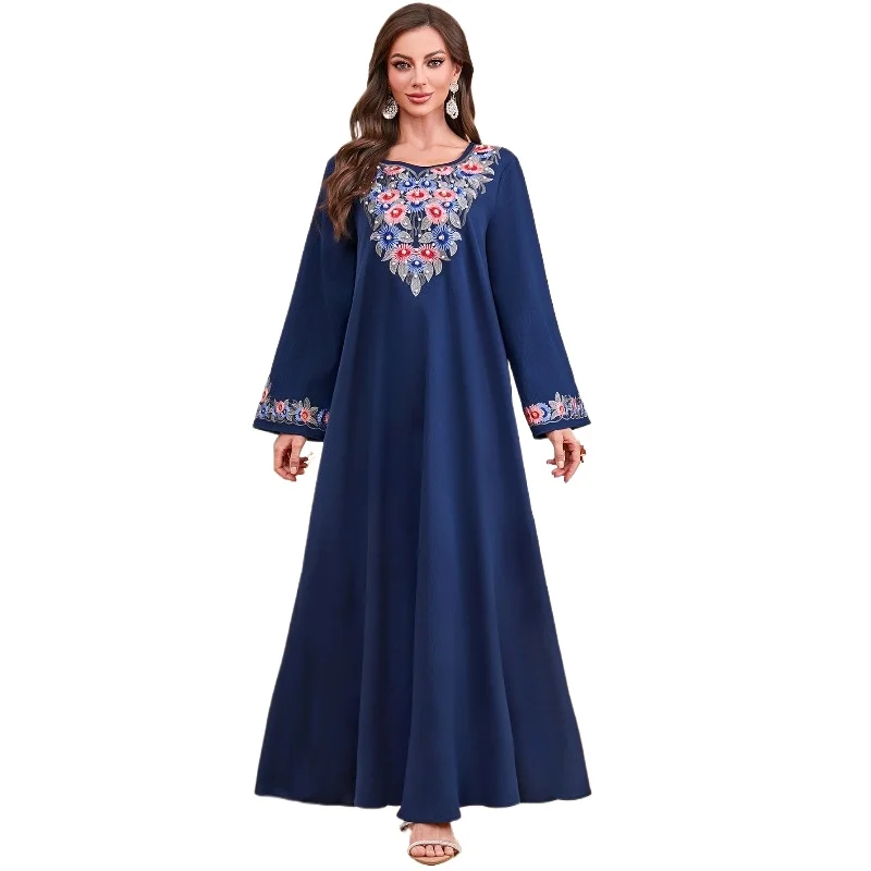 

Muslim Dress Women 2026 Spring Summer Muslim Fashion Long Sleeve V-neck Polyester Party Evening Long Maxi Dresses Outfits