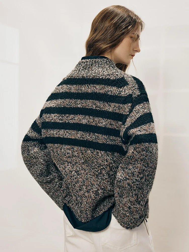 

Утепленный вязаный свитер женский свободного кроя, повседневный, с заниженной линией плеч, в полоску, с цветовыми блоками, теплый зимний топ с длинными рукавами