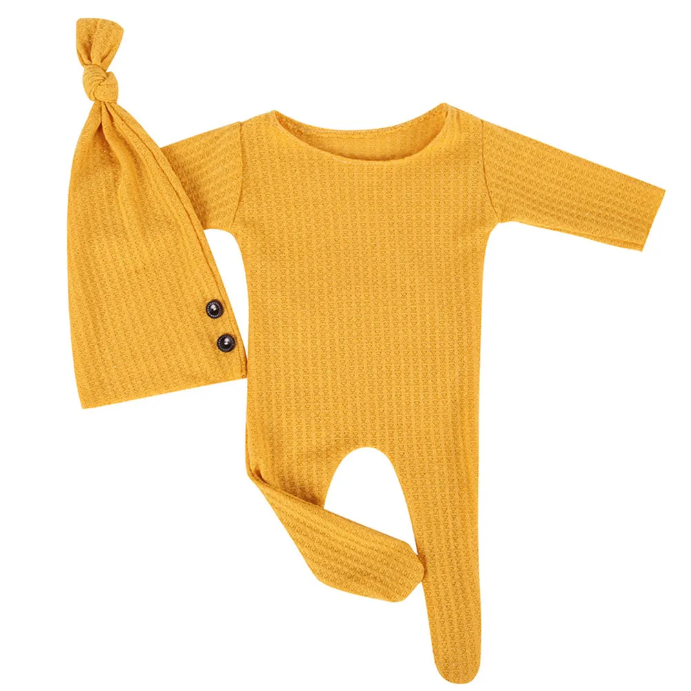 Newborn Knitted Jumpsuit Outfit Set – 2pcs Yellow Baby Photography Clothes