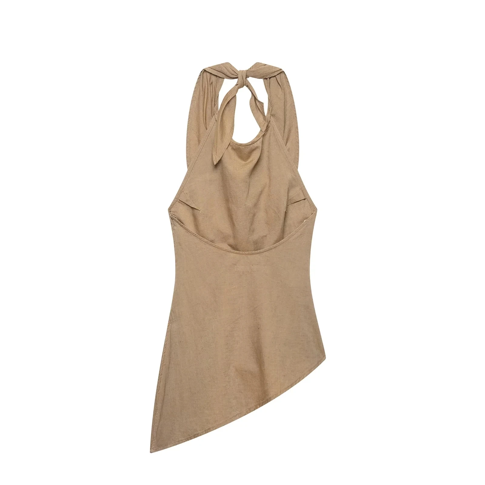 KONDALA Vintage Khaki Einfarbiger Damenanzug, Neckholder Ärmellos Rückenfrei Plissiert Schmal Geschnittene Weste, Weite Hose, Modische Elegante Sets für Herbst 2026 – Detail 5