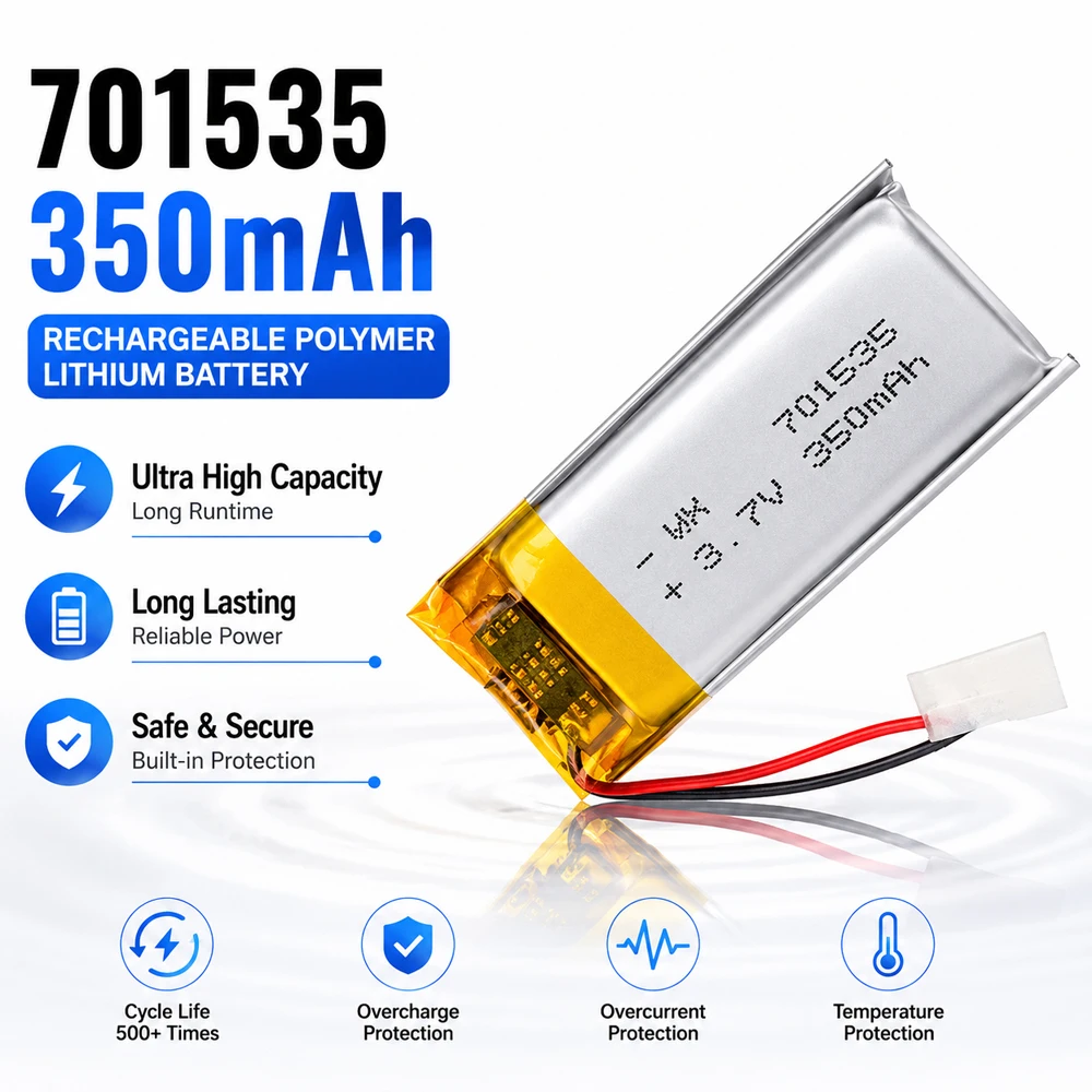701535 3.7V Polymer Lithium Rechargeable Battery 350mAh for Bluetooth Headset Dog Training Device