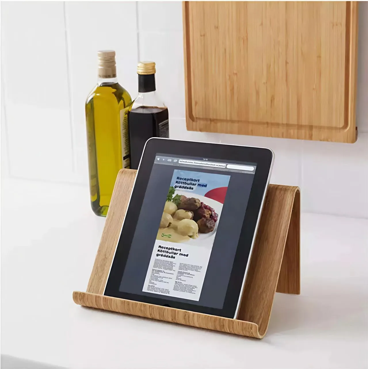 Curved Process Solid Wooden Tablet Stand Adjustable Desktop Tablet Holder For Home Office