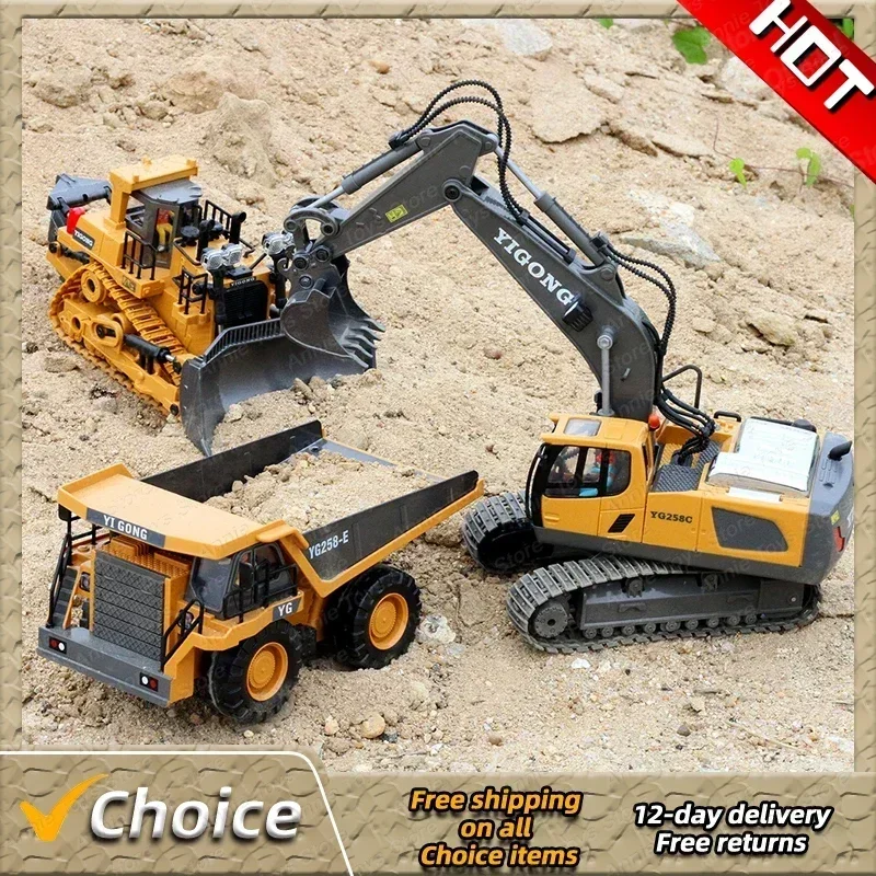 Excavator Dump Trucks 2.4G High Tech 11 Channels RC Bulldozer Alloy Plastic Engineering Vehicle Electronic Toys For Boy Gifts