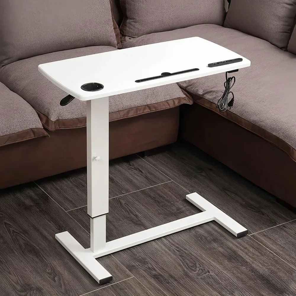 Overbed Bedside Table With Wheels, Height Adjustable Hospital Bed Table, Mobile Laptop Computer Standing Desk Cart With USB Port