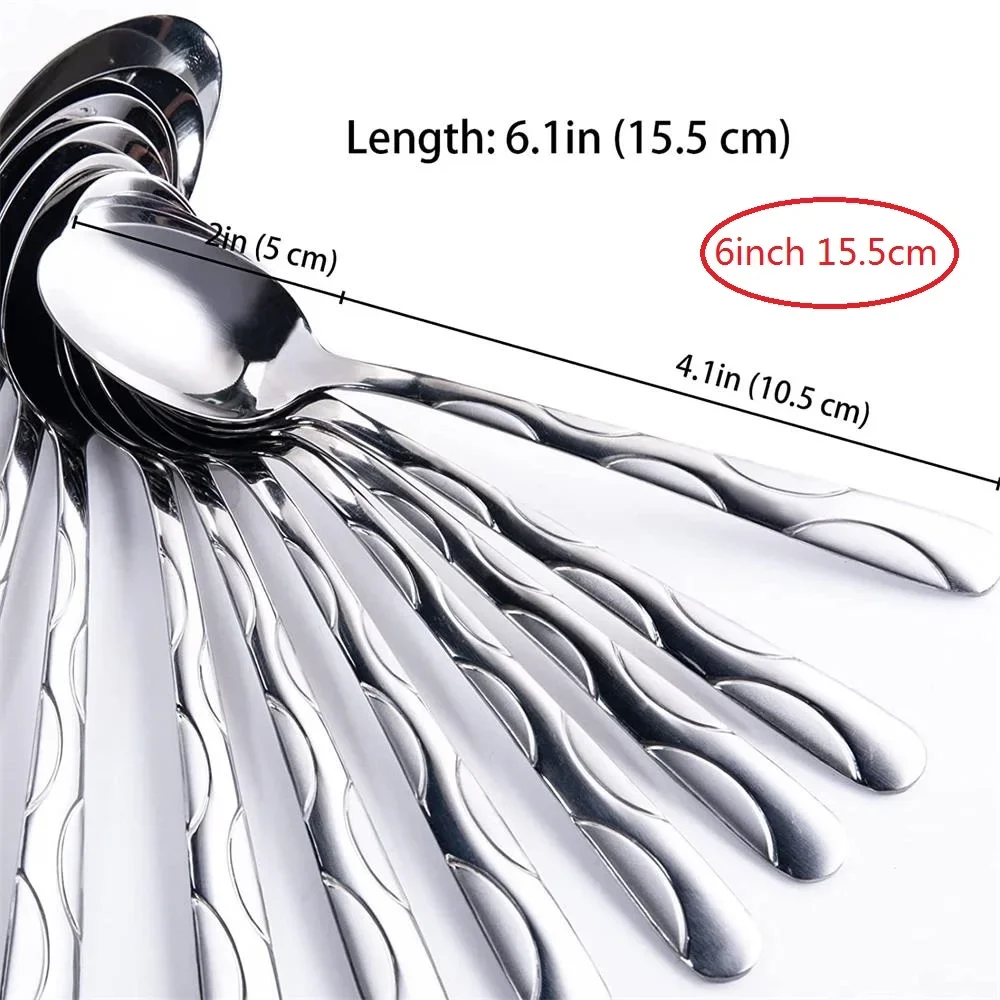 Stainless Steel Teaspoon Coffee Spoons 6\'\' 15cm Ice Cream Tea Spoon Dessert Mixing Honey Kitchen Cutlery Mirror polished 4-12pcs