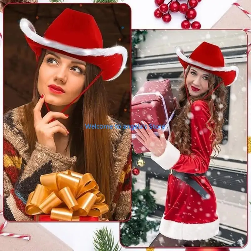 X4YC Eye Catching Christmas Themed Cowboy Hats In Soft Textile Cosplay Accessory Fashionable Christmas Hat For Casual Outfit