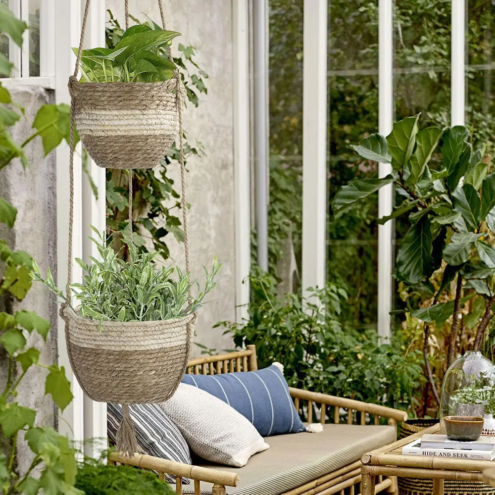 C5 Outdoor Home Hanging Flower Pots Natural Seaweed Baskets Houseplant Flower Pots Flower Basket Knitting Gardening Flower Pots