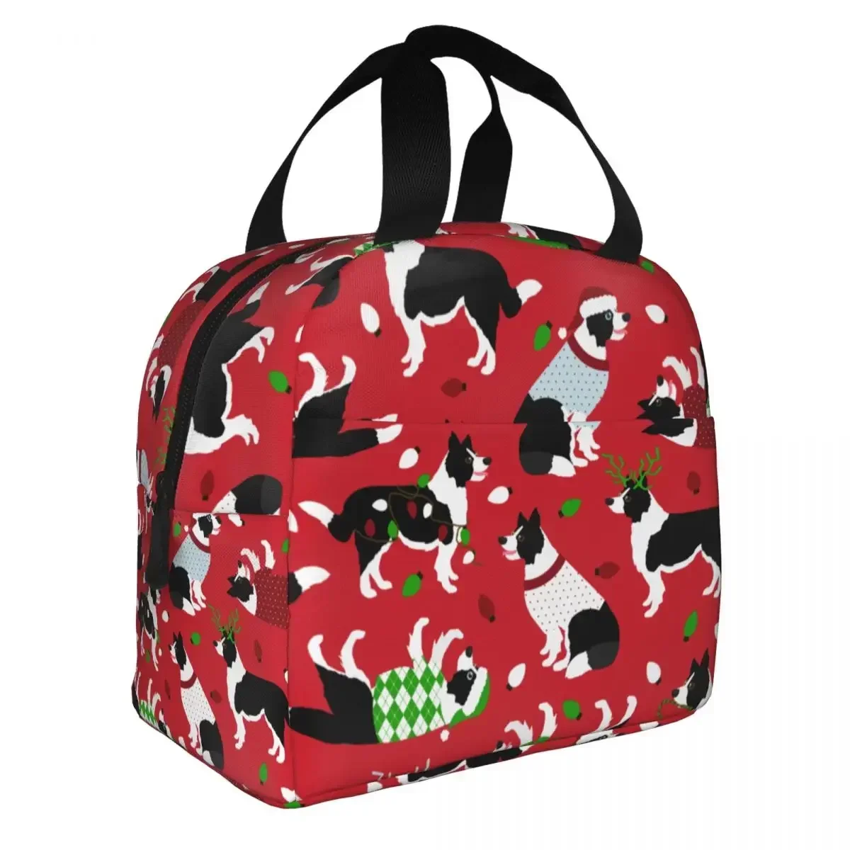 Christmas Border Collie Dog Insulated Lunch Bag Large Lunch Container Cooler Bag Tote Lunch Box Office Travel Girl Boy