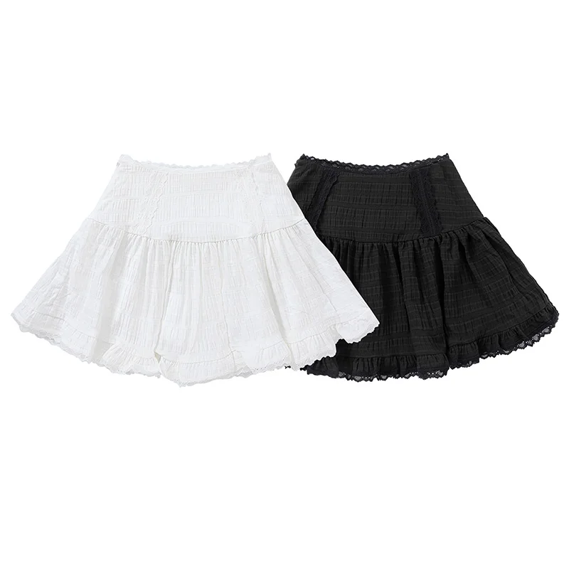 Fresh And Fashionable Lace Pleated White Short Skirt for Women in Summer Spicy High Waisted Ballet Style Casual A-line Skirt