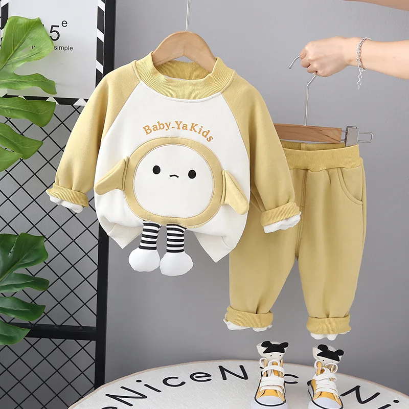 

Kids Clothes Autumn Winter Baby Boys and Girls Set 2023 Cartoon Splice O-Neck Long Sleeve Sweaters Pants Two Piece Childens Suit