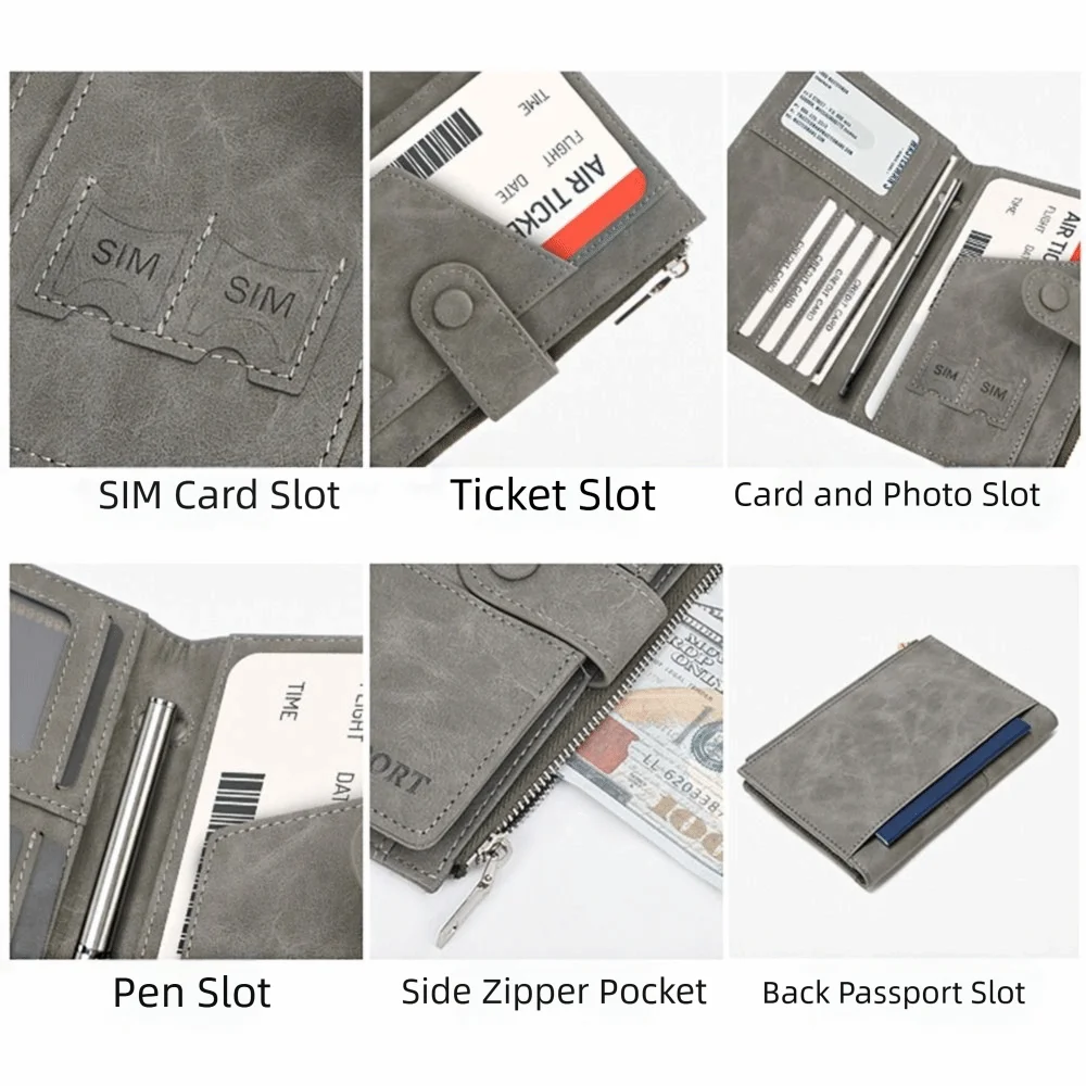 RFID Antifurto PU Borsa per passaporto Porta carte Custodia per passaporto Clip per passaporto Porta biglietti antifurto RFID Portafoglio da viaggio da donna