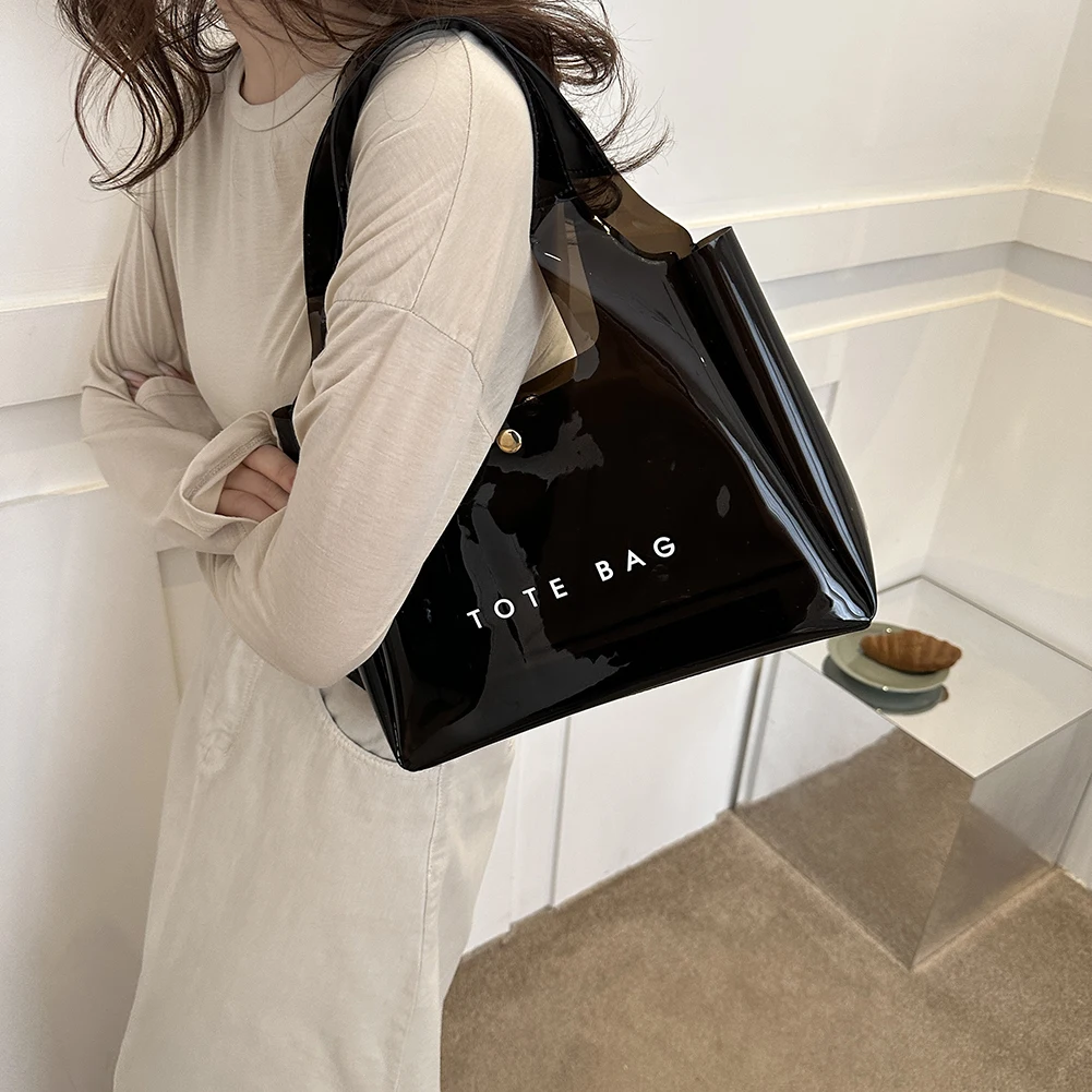 

Сумка на плечо для женщин, продуктовая сумка с магнитной застежкой, ПВХ, большая вместительная прозрачная сумка-тоут, сумка для хранения, сумка для покупок для работы, путешествий