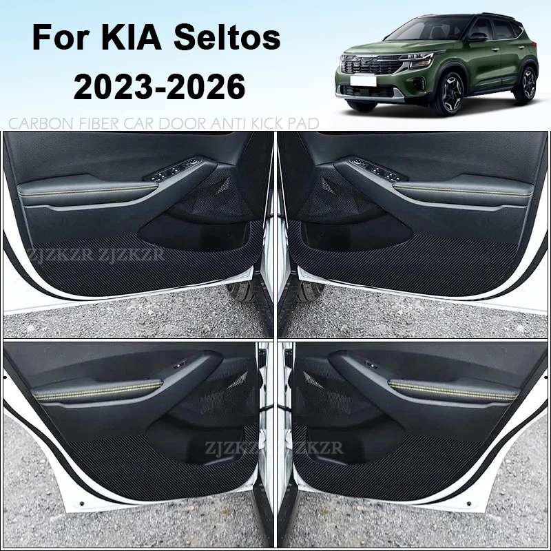 For Kia Seltos 2023 2024 2025 2026 Car Door Anti Kick Pad Protection Stickers Carbon Fiber Inner Side Edge Film Auto Accessories