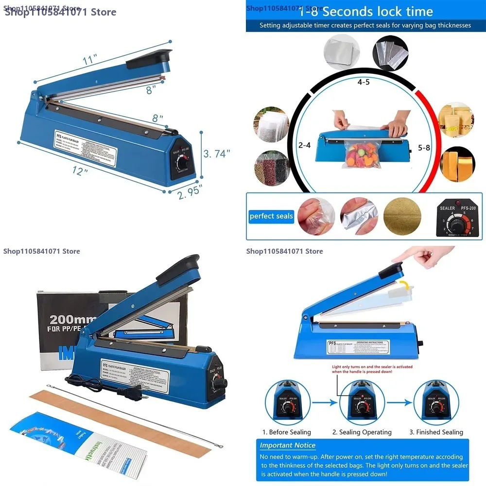 Seal Bag Plastic Sealing Machine Bags Packaging Machinery Heat Package Sealer Manual 30cm 8 Inches 200mm Pulse Equipment