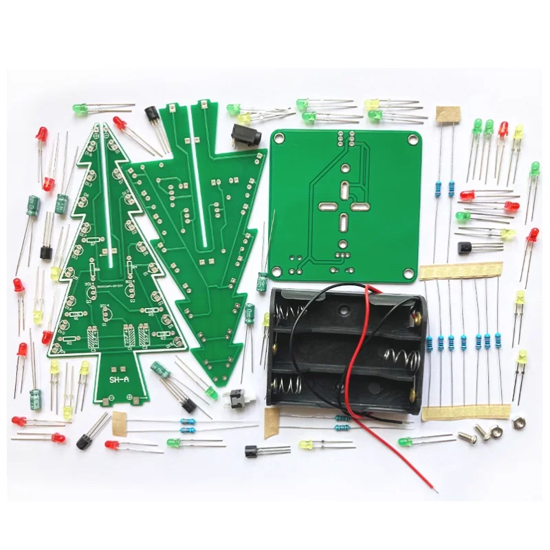 Three-Dimensional 3D Christmas Tree LED DIY Kit Red/Green/Yellow LED Flash Circuit Kit Electronic Fun Suite