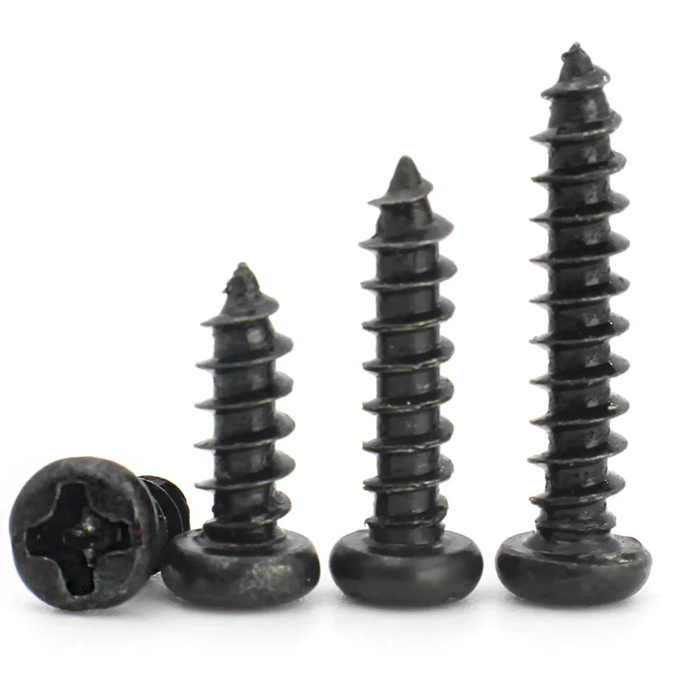 Black Carbon Steel Round Phillips Self-tapping Screw M1 M1.2 M1.4 M1.5 M1.7 M2 M2.3 M2.6 M3 M3.5 M4 M5 Screws 50-100