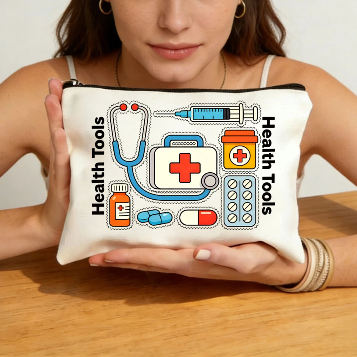 1Pc Medical-themed storage bag, a multi-functional hand-held storage canvas bag for doctors and nurses