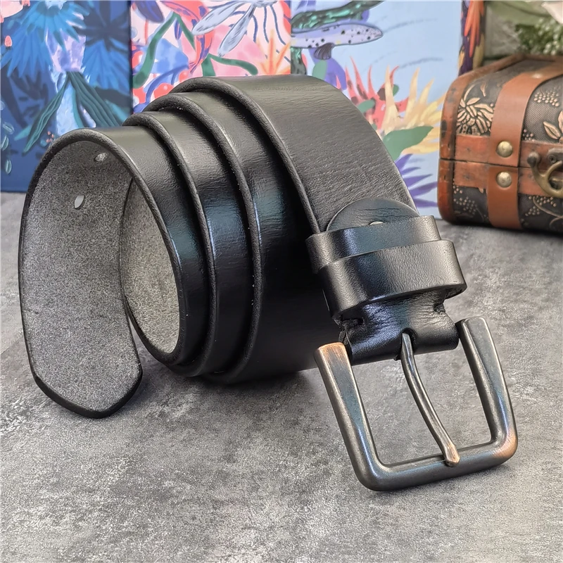 Retro 4.3CM Pin Belt Buckle Luxury Thick Belts Men Leather Vintage Yellow Belt Men Wide Jeans Ceinture Black Waist Belt MBT0019 — zdjęcie 3