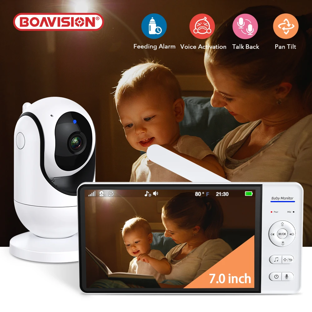 7'' Wireless Video Baby Monitor 1080P HD Large Display 4X Zoom TF Card Slot Feeding Timer 2 Way Audio Security Camera Babysitter