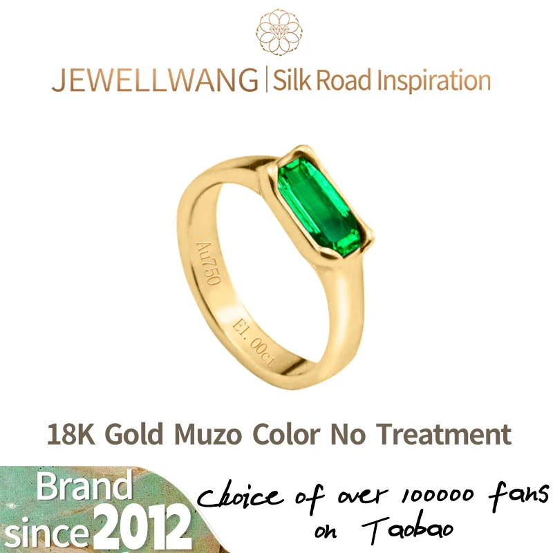 

JEWELLWANG 18K Yellow Gold 1Ct Lab Grown Emerald for Mens and Womens Engagement Wedding Band Gemstone Synthetic Rings Jewelry