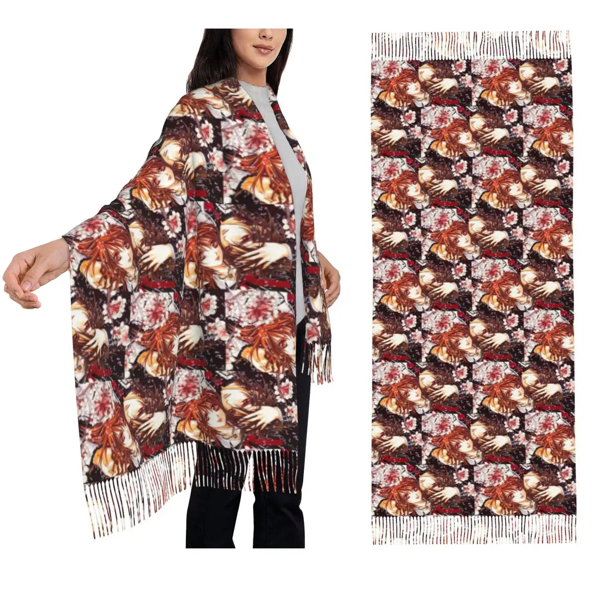 Vampire Knight Anime Scarf Tassel Scarves for Women Soft Warm Shawls and Wraps Large Fall Winter Shawl Wrap