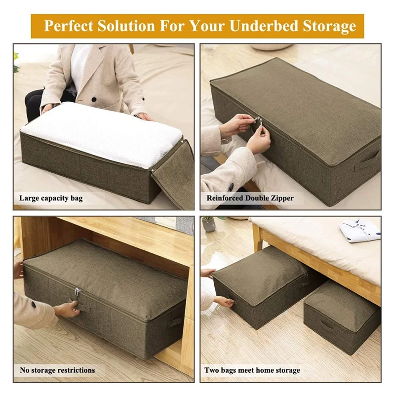 2 PCS Clothing Storage Bag With Handles,Large-Capacity Foldable Under Bed Storage Box,For Blankets,Pillows,Quilts