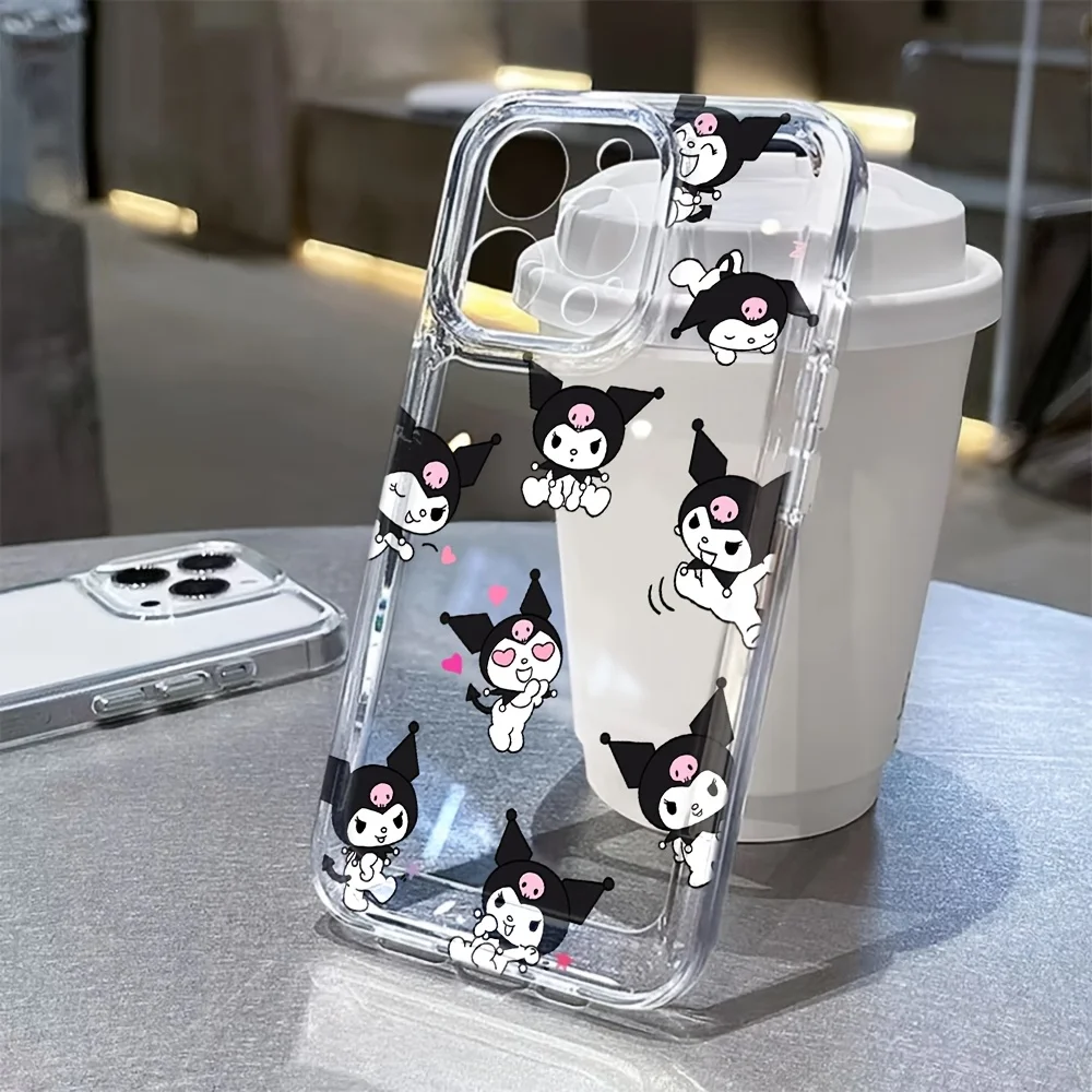 

Cute Sanrio Kuromi Phone Case For iPhone 16 15 14 13 12 11 Pro Max X XS XR Plus 7 16 15Pro 16 Transparent Soft Funda TPU Cover