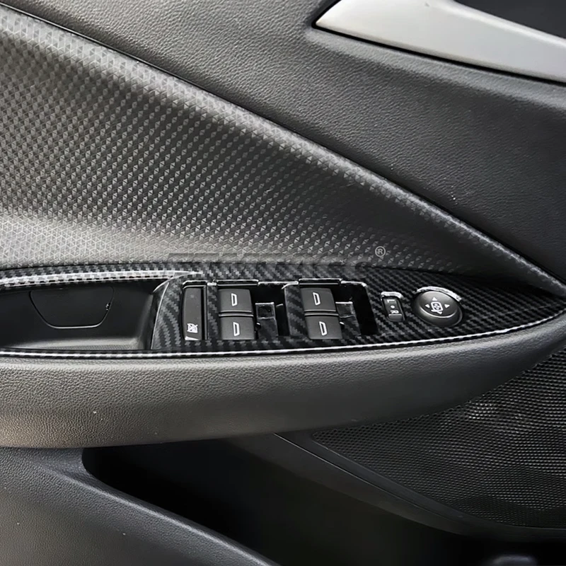 Panel de botones de elevación de ventana de reposabrazos, cubierta de marco de cuenco interior embellecedor para Chevrolet Cavalier ONIX 2019 - 2024, accesorios de fibra de carbono ﻿