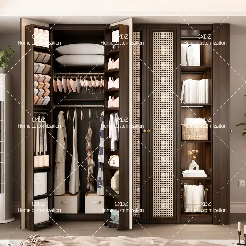 2025 New Solid Wood Medieval Style Wardrobe Multi Functional Storage Cabinet Pine Board Home Bedroom Wall Mounted Closet
