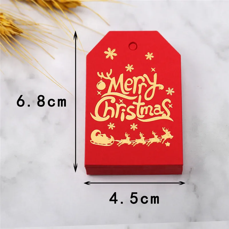 Merry Christmas Gift Tags White Red Small Cards Candy Cookie Package Hang Tag Navidad Noel Natal Party Supplies Decoration 50pcs